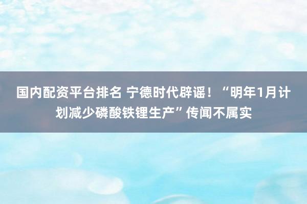 国内配资平台排名 宁德时代辟谣！“明年1月计划减少磷酸铁锂生产”传闻不属实