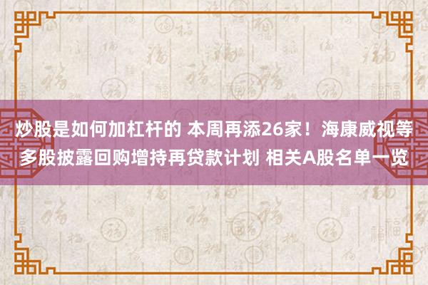 炒股是如何加杠杆的 本周再添26家！海康威视等多股披露回购增持再贷款计划 相关A股名单一览